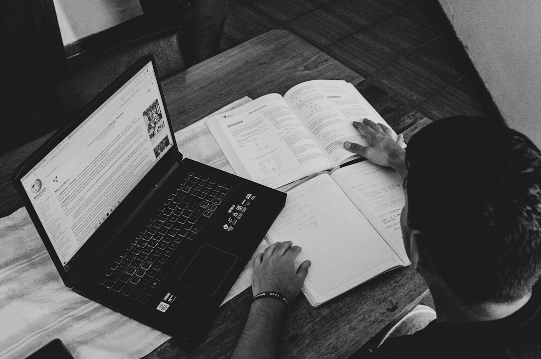 person studying online